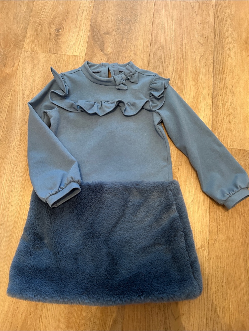 Janie and Jack Blue Ruffle Faux-Fur Hem Dress